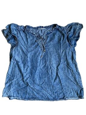 Jane and Delancey Blue Chambray Women’s Flutter Sleeve Tie-Front Top